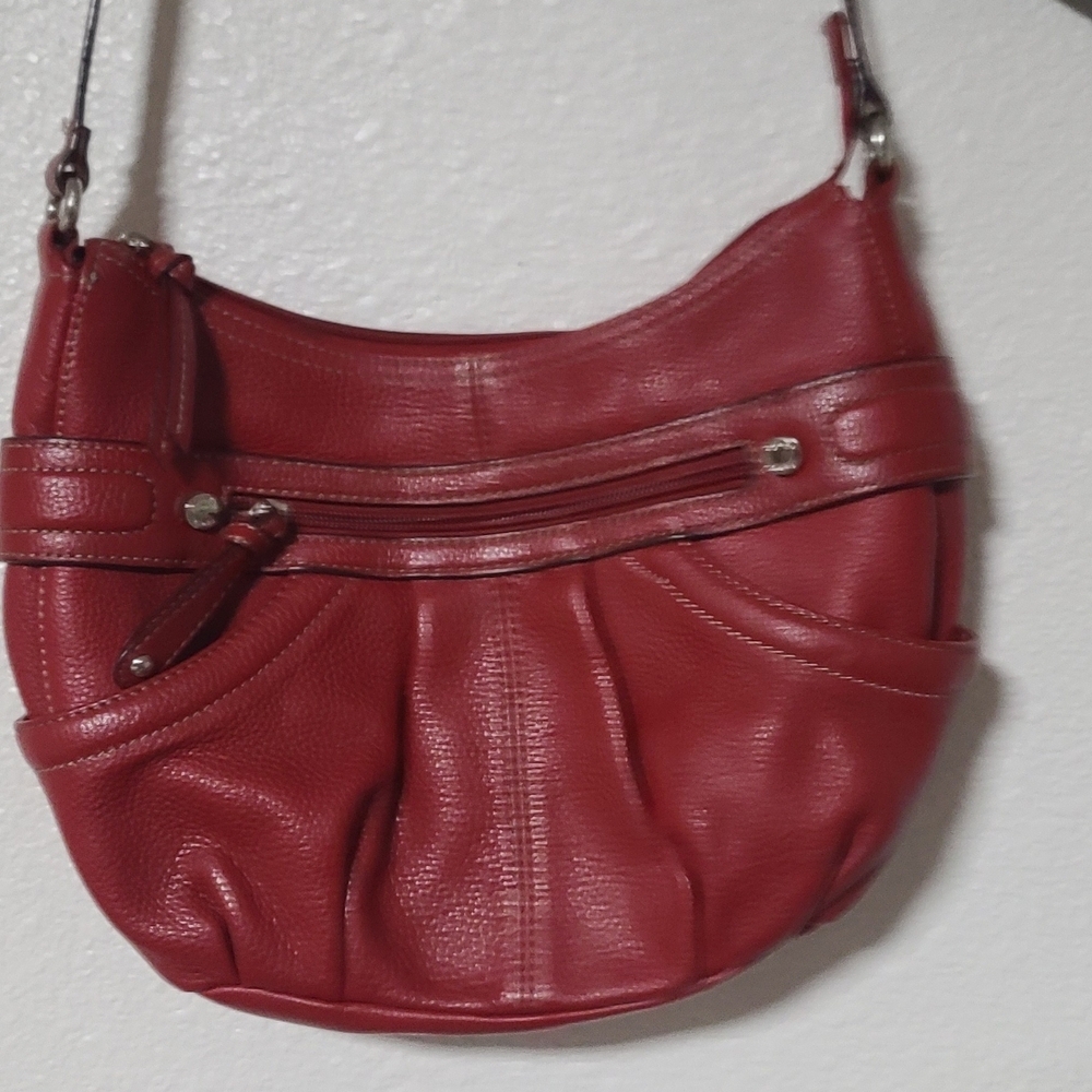 Tignanello Red Pebbled Leather Shoulder Bag